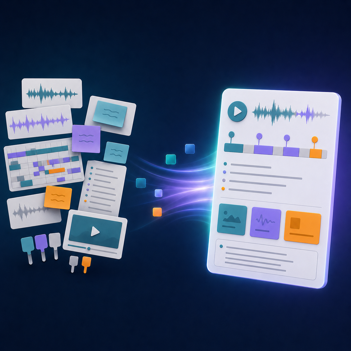 Content production services for audio video transcripts timestamps chapters and show notes