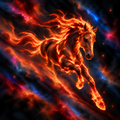 Caballo de fuego sobre un fondo cósmico en tonos rojos y azules; portada de PaqueteSientas Sorore Las Francesas.