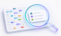 Digital Wizard content summary add-on for timestamps, chapters and show notes, showing audio and video content condensed into a clear summary under a magnifying glass