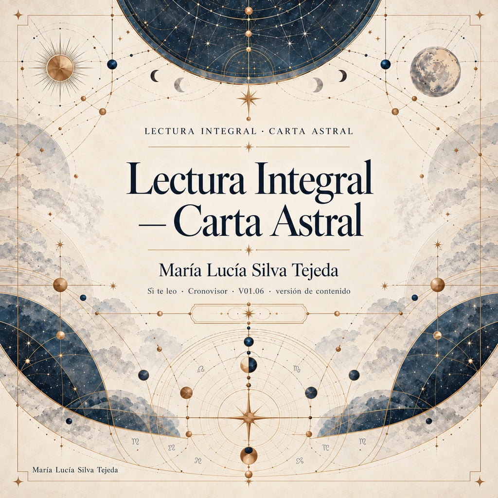 Portada de ejemplo de un estudio astrológico con diagramas celestes sobre papel marfil.