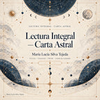 Portada de ejemplo de un estudio astrológico con diagramas celestes sobre papel marfil.